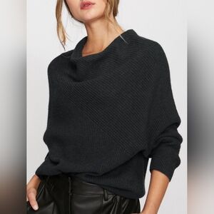 Brochu Walker | Cashmere Wool Charcoal Gray Cowl Neck Pullover Sweater Small